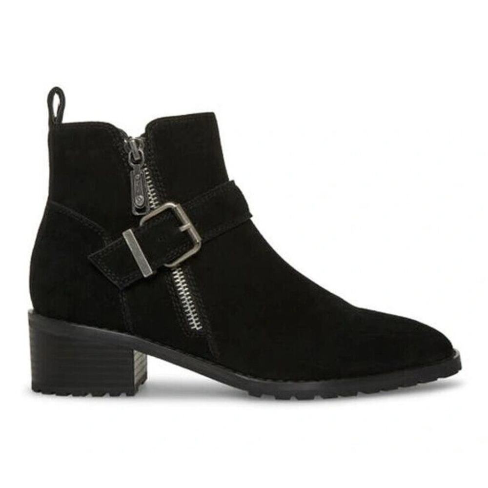 Blondo Women's Susan Side Zip Buckle Bootie Black Suede Size 11M New Without Box